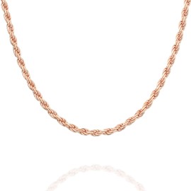 PAVOI Italian Solid 925 Sterling Silver, 22K Gold Plated, Italian Diamond-Cut Rope Chain Necklace for Men and Women, MADE IN ITALY (22, Rose Gold)