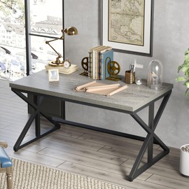 IBF Computer Desk, Industrial PC Laptop Office Desk, Farmhouse Gaming Desk with Spacious Desktop, Rustic Wood Metal Writing Study Work Table for Home Office Bedroom, 47 Inch, Grey Oak