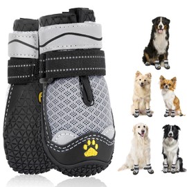 SlowTon Dog Shoes Paw Protection, Pack of 2 Breathable Dog Shoes Outdoor with Non-Slip Sole, Adjustable Reflective Velcro Dog Boots for Small, Medium and Large Dogs