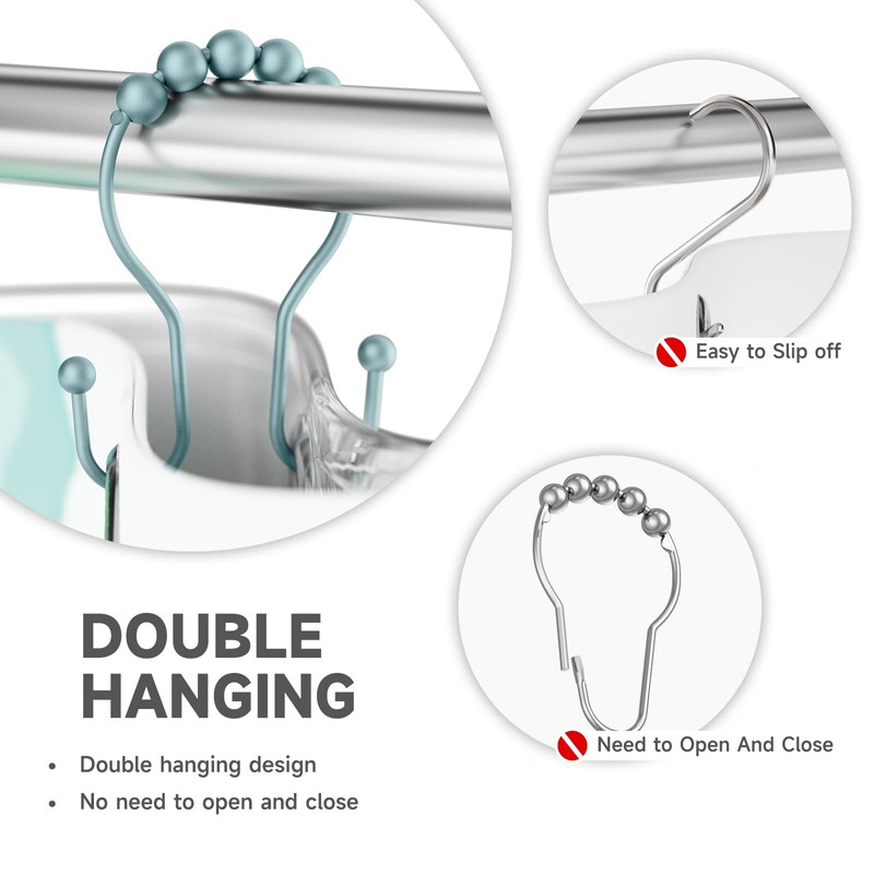 Bathway Shower Curtain Hooks, Shower Curtain Rings Rust Proof Double