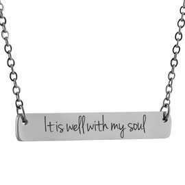 Collar con barra horizontal de acero inoxidable grabado con cadena de 45,7 cm