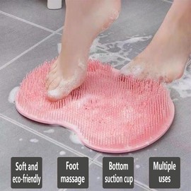 QTOETUII Large Shower Foot Scrubber Mat，Exfoliates，Massages Your Feet Without Bending, Slip Suction Cups，Improves Foot Circulation & Relieve Foot Pain，Shower Foot Scrubber Mat for Men and Women (Blue)
