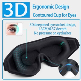 Schlafmaske für Frauen Männer, 100% Licht blockierende Augenmaske für Schlaf, 3D Blackout Schlafmaske für Seitenschläfer, Weiche atmungsaktive Augenbedeckungen, Verstellbarer Riemen Augenbinde Road Tr