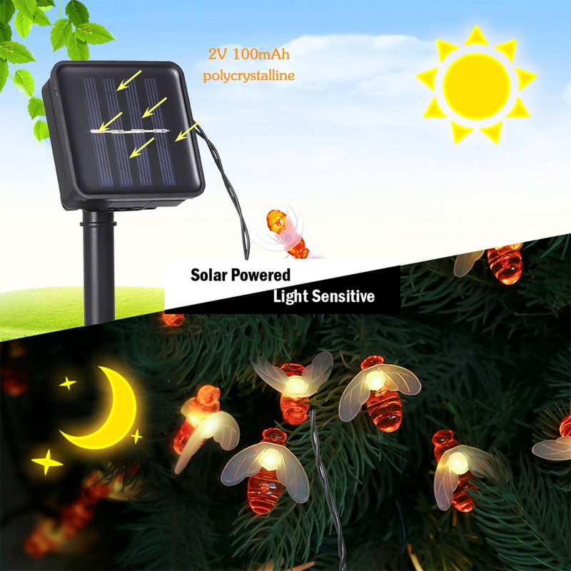 Tomshine Solar Powered Bee String Light Lawn Lamp 50 LEDs
