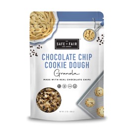 Safe + Fair Chocolate Chip Cookie Dough Granola – Gluten-Free, Dairy-Free & Vegan Snack – Allergen-Free, Non-GMO, and No Artificial Ingredients – 12oz Pack