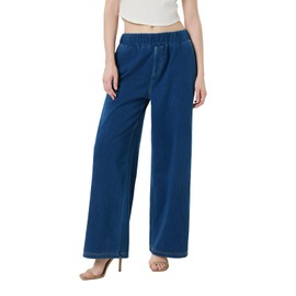 MolyPark Women's High Waisted Wide Leg Jeans Loose Fit Denim Pants with Elastic Waistband Deep Blue