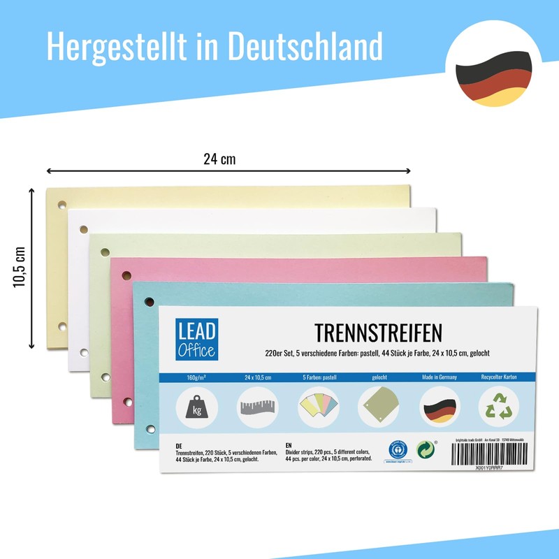 220 Dividers for A4 Folders, Pastel Colours, Dividers Made of