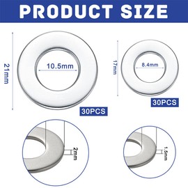 Washers Stainless Steel Flat Washers M8 M10 Washer Assortment Kit for Screws Bolts Household and Commercial Repair 60 Pieces