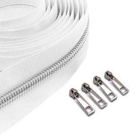 Goyunwell #5 - Cremalleras de nailon blanco de The Yard de 10 yardas con cierre para coser bolso de mano, mochila, bolso con 20 tiradores plateados
