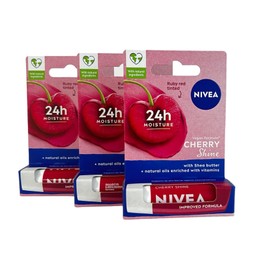 Nivea Lipcare Lipbalm 4,8gr Cherry Nourishing Hydrating Mineral Oil Free Tinted Lips Feel Soft and Smooth, With Fruity Scent of Sweet Cherries (Pack of 3)
