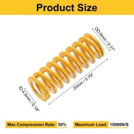 sourcing map 6pcs 3D Printer Heating Bed Spring, 8mm OD 20mm Length Light Load Compression Mould Die Spring 3D Printer Compression Spring for 3D Printer Electric Part, Yellow