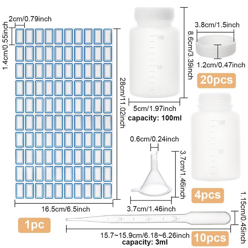 OLYCRAFT 20PCS Wide Mouth Plastic Bottles with Caps Lab Plastic