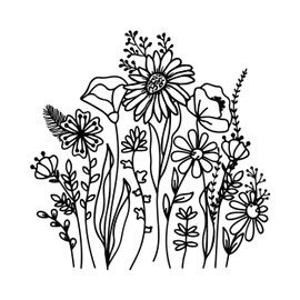 Newstamps Small Flower Meadow Motif Stamp Large Wooden & Rubber for Cards and Gifts Crafts, Wooden Stamp for Flowers, Plants, Floral, Grasses, Scrapbook, Textile Stamp, Decoration, Children