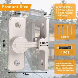 Sliding Door Lock, 90° Deadbolt Lock, No Drilling for Door Lock Indoor, Sliding Door Lock, Padlock Locks Suitable for All Interior and Exterior Doors (Silver 90°)