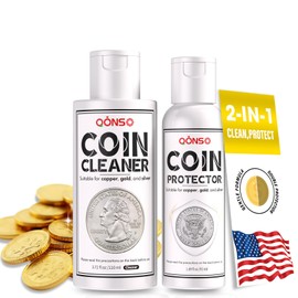 QONS Coin Cleaner and Protector Kit Solution for Cleaning All Coins, Gold Coins, Silver Coin, Vintage Coin, Coin Cleaner Supplies for Collectors