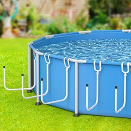 MONMEE 5 Pack Solar Pool Cover Holder, Adjustable Solar Cover Hooks Keep Solar Cover Off The Ground, L-Shape Iron Tube Set, Fits Framed Above Ground Pools (White)