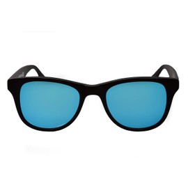 amoloma Sunglasses with Matt Ice Blue Mirrored Sunglasses Lenses and Black Matte Acetate Frame for Men and Women, black