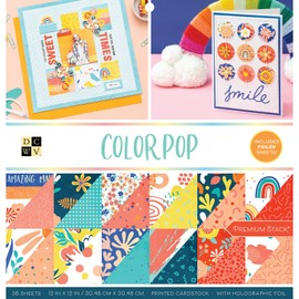 DCWV Printed Cardstock Paper 12x12, 36 Sheets of Scrapbook Paper for Crafts and Card Making, Double Sided Heavy Duty Cardstock with Foil Accents - Color Pop