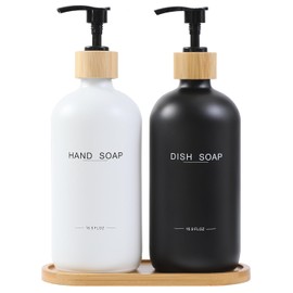 BONLONG Black and White Soap Dispenser, Dish Soap Dispenser for Kitchen Decor, Hand Soap and Dish Soap Dispenser Set Suitable for Kitchen Counter Decor.(Black&White)