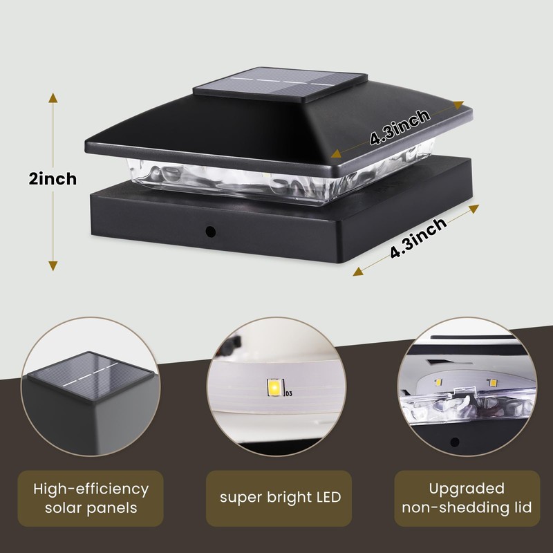 Solar Post Cap Lights Outdoor 8pack, Black Waterproof Solar Powered