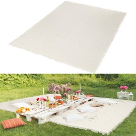 Hahafelt 91 x 71 Extra Large Outdoor Picnic Blanket Woven Cotton Yarn Oversize Beach Blanket with Fringe Bohemia Machine Washable Sandproof Portable for Spring Summer Camping Beach (Beige)