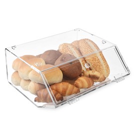 Ikee Design Acrylic Stackable Bakery Case Kitchen Pastry Container Display, Organizer Storage Holder Stand for Bagels, Bread and Muffins with A Hinged, Slanted Door, 11.75" W x 10.25" D x 5.5" H