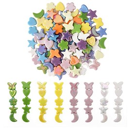 220g Multi Color Mosaic Tiles for Crafts Bulk, Christmas Decorations Star Moon Heart Butterfly Flower Glass Mosaic Tiles, Assorted Shapes Mosaic Glass Pieces for Art
