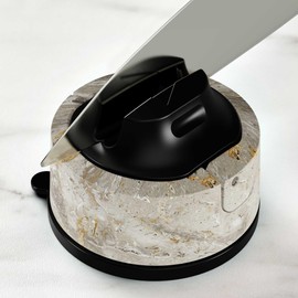 AnySharp Evo Affilacoltelli, Sicurezza Mani Libere, Potente Suzione PowerGrip, Affila Sicuramente Tutti i Coltelli da Cucina, Ideale per Acciaio Temperato e Dentati, Il Migliore del Mondo, Pietra