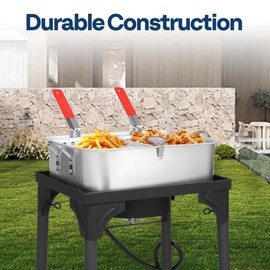 VIVOHOME Double Deep Fryer with 2 Baskets and 54,000 BTU Cast Iron Burner Stand
