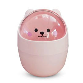 VVHFXD Mini Dustbin, Desktop Rubbish Bin, Table Bin with Lid, Cartoon Rubbish Bin, Waste Paper Bin, Portable Removable Table Waste Bin, Bathroom Waste Bin, for Home, Office, Living Room, Pink
