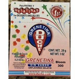 DUCHE 2 Grenetina DUCHE 28 Gramos. Sin Sabor. Unflavored Powder. 4 Packages 7grams ea.
