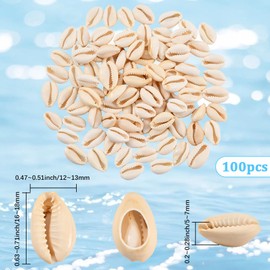 PONABEADIY 1 Box 100PCS 16~18MM Natural Cowrie Shell Beads Spiral Shells Summer Hawaii Beach Seashell Ocean Theme Smooth Oval Boho Open Back Loose Bead for Jewelry Making Necklaces DIY Craft Supply