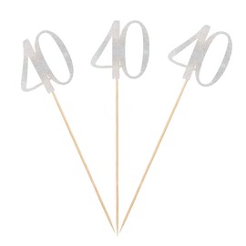 Silver Glitter 40th Birthday Centerpiece Sticks, 12-Pack Number 40 Table Topper Anniversary Party Decorations