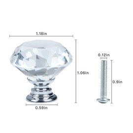 Milkary 30 pcs Crystal Drawer Knobs, Crystal Glass Dresser Knobs with Screws, Clear Diamond Shape Pulls Handles for Cabinet Drawers, Cupboard Wardrobe Pulls Decoration (1.18in)