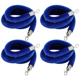 JAPCHET 4 Pack 6.6 Feet Velvet Rope, Blue Velvet Stanchion Rope with Silver Polished Hooks, Crowd Control Queue Line Barrier Rope Hanging Ropes for Hotels, Movie Theaters