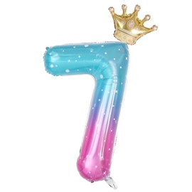 40 Inch Starry Sky Number 7 Balloons With Crown, 7th Birthday Decorations for Girls Boys, Birthday Party Supplies. (Starry Sky 7)