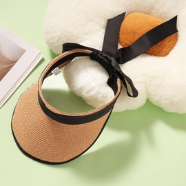 MILAKOO Sun Visor Hat Women Adjustable Wide Brim Cap UV Protection Foldable Straw Beach Ponytail Hat with Band, khaki, Unit size