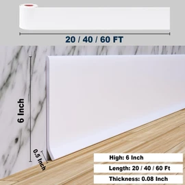 Duzzy Flexible Baseboard Molding Trim, 6 Inch(W) x 40 Feet(L) Peel and Stick Rubber Wall Trim Molding, Self-Adhesive Vinyl Wall Base Cove Base