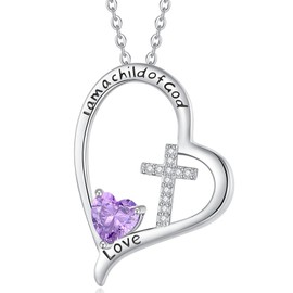 RAODA I Am a Child of God 1CT Birthstone Necklace initial heart necklace for girls 4-6 girls' birthstone jewelry for girls 6-8 Heart Cross Gifts for Girls 18K White Gold Plated Necklace for Teen Girls Baptism Gifts First Communion Gifts for Girls Goddaug