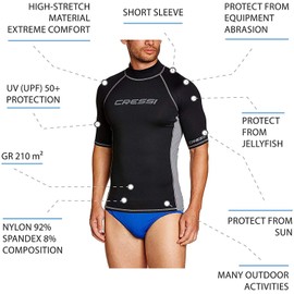 Cressi Rash Guard Man - Protective Elastic T-Shirt Short Sleeves with UV Sun Protection (UPF) 50+