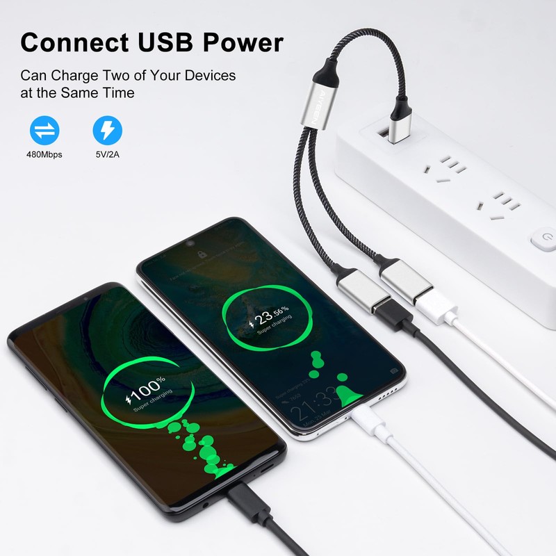AIYEEN USB Splitter Cable, USB A Splitter 1 in 2