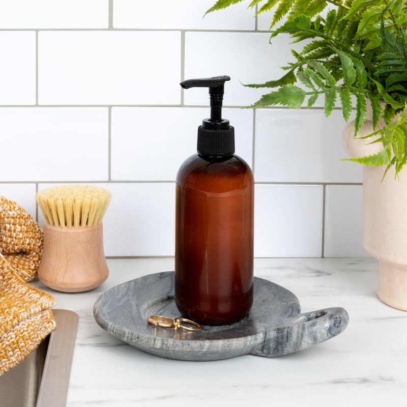 Creative Co-Op Hand-Carved Marble Handle, Grey Dish, 6"