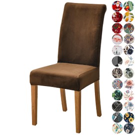 Lalluxy Velvet Chair Slipcovers for Dining Room Stretchy Super Soft Parson Chair Seat Covers Chair Protectors for Party Pet Protection (Set of 4 Brown)