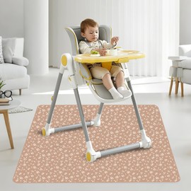 CoolaPeach Baby Splat Mat for Under High Chair, 51 x 51 Inch Wipeable Splash Mat，Floor Protector，Wipe-Clean Tablecloth and Playing Mat (Flower)