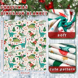 HunnmingRe Christmas Animal Blanket Cute Dinosaur Flannel Blanket Green Cartoon Soft Blanket for Dinosaur Lovers Sofa Bed, 50" x 60"
