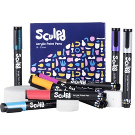 Sculpd Acrylic Paint Pens Set, Metallic, Premium Fine Tips for Painting Pottery, Wood, Cardboard, Paper, Glass & Most Other Surfaces, 8 Vibrant Colors for Arts & Crafts