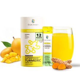 OurJrney Nano Turmeric Curcumin Drink Powder Supplements–Mango Flavor Daily Morning Routine Immunity Wellness Shot, Gut Health & Joint Support - No Added Sugar, Vegan, Gluten-Free, Non-GMO,12 Sachets