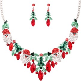 QYJ 2 Pcs/Set Fashion Statement Bib Santa Claus Christmas Necklace Dangle Earring Costume Jewelry Set for Christmas Party Xmas Gift for Women (Style4-Platinum Plated)