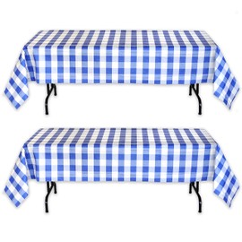 Havercamp Picnic Table Cover 2 Pack, Blue and White Checkered Paper Tablecloth for Rectangular Tables, 54in X 108in, Tear and Water Resistant