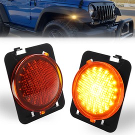 GSOWO Front Fender LED Side Marker Lights Compatible with 2007-2019 J-e-e-p Wrangler JK, Amber Lens Side Bumper Marker Lamps, [Super-Bright] Amber LED Side Markers Turn Signal Lights, 2 PCS